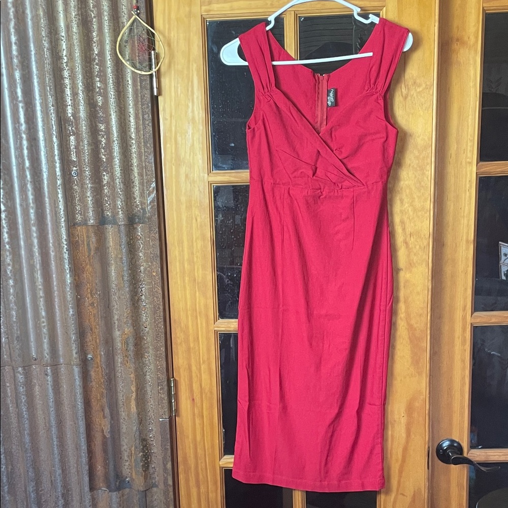 Vintage RockSteady Red Sleeveless Midi Sheath Dress, Size L